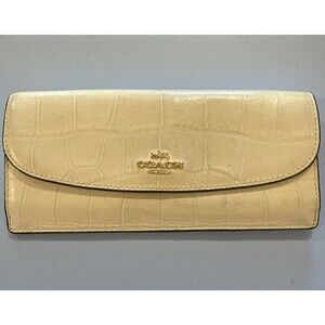 COACH Croc-Embossed Long Wallet White Leather Gold Hardware GUC
